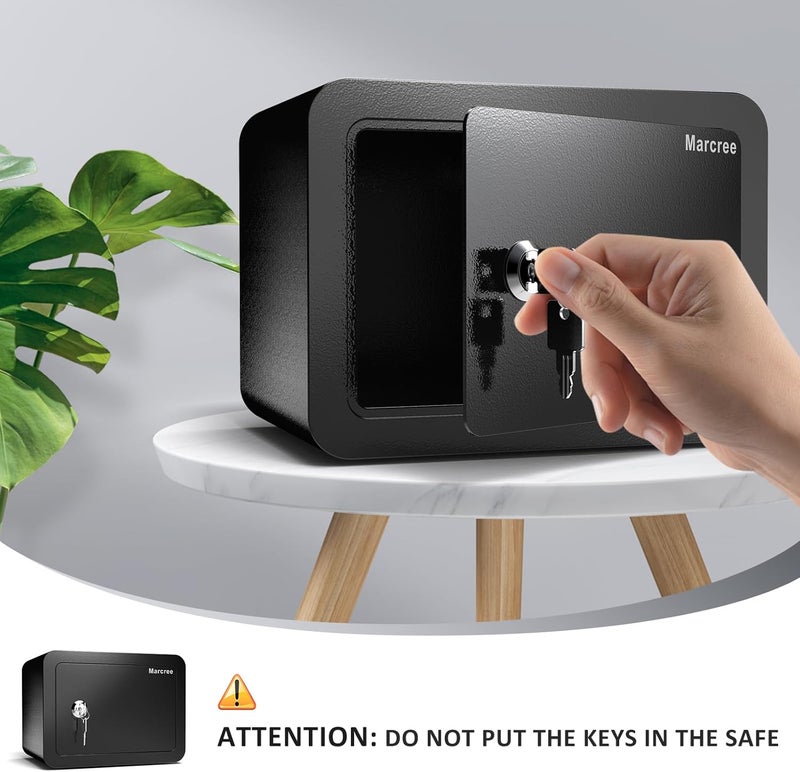 Marcree 0.23 Cub Safe, Small Safe Box with Key, Mini Home Safes for Money, Coin and Cash, Security Safes for Kids, Lock Box for Personal Items, Black, 6.69 x 9.06 x 6.69 Inches - Image 4